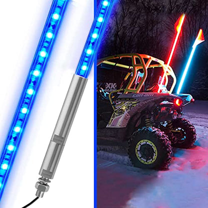 3ft LED Whip Blue Lights Waterproof Flag Pole Safety Antenna with Flag for Can-Am Maverick X3 Sand Dune Buggy UTV ATV 2020 Polaris RZR XP 4X4 Offroad Truck 4 Wheels - 2PCS - color: Blue, size: 3FT 2PCS LED whip light