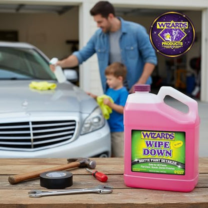 Wizards - Wipe Down Quick Detailer Spray, Matte Finish Car Polish, Automotive Clear Coat for Flat Clear, Suede, Denim Finishes, Car Care Kit Essential for General Finishes, 1 Gallon - size: 1 Gallon