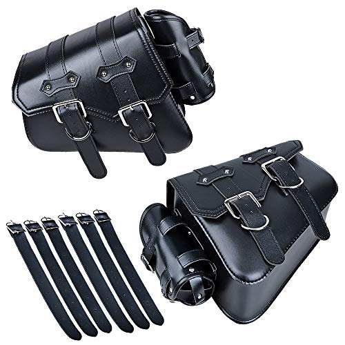 1 Pair PU Leather Solo Saddlebag Swing Arm Left Right Side Pannier Storage Compatible with Harley Sportster XL883 XL1200 (Black) - size: Left & Right with Side Storage