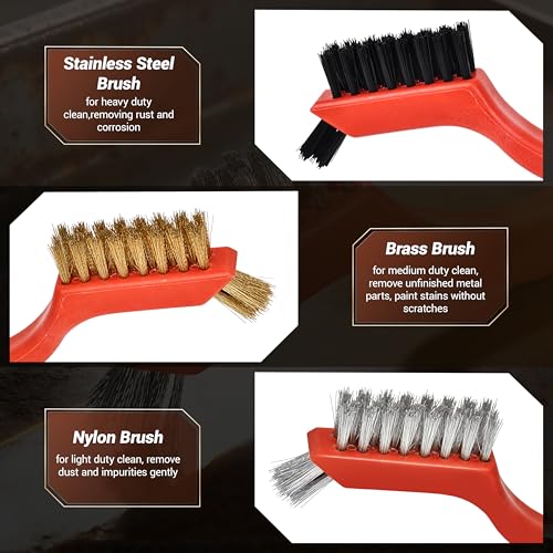6 Pieces Wire Brushes Set, Nylon/Brass/Stainless Steel Bristles for Cleaning Welding Slag and Rust,Scratch Brush with Mini Head & Hanging Hole for Everyday Cleaning (12, Combo Pack) - color: combo pack
