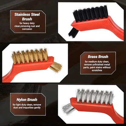 6 Pieces Wire Brushes Set, Nylon/Brass/Stainless Steel Bristles for Cleaning Welding Slag and Rust,Scratch Brush with Mini Head & Hanging Hole for Everyday Cleaning (12, Combo Pack) - color: combo pack