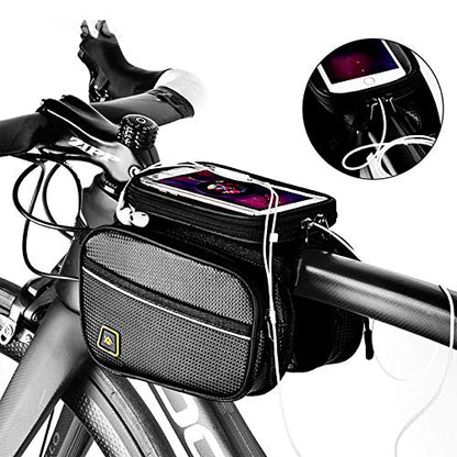 Bike Phone Front Frame Bag Waterproof Bicycle Handlebar Bag with Touch Screen Cell Phone case Holder Cycling storage Pouch for iPhone 16 17 Pro Max Air