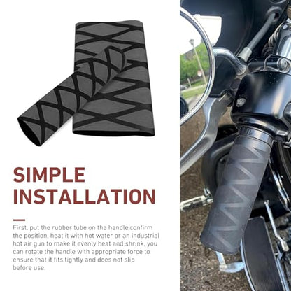 4 PCS Motorcycle Heat Shrink Grip Sleeves, Grid Pattern 2 Handlebar and 2 Brake Handlebar Cover, Rubber Anti-Slip Comfortable Grip Cover, Heating Tight Fit Protective Sleeve (Black) - color: Black