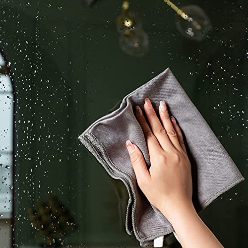 Puomue 6 Pack Microfiber Glass Cleaning Cloth, 16 Inch X 16 Inch, Lint Free Quickly Clean Window, Glasses, Windshields, Mirrors, and Stainless Steel, Grey - color: Grey