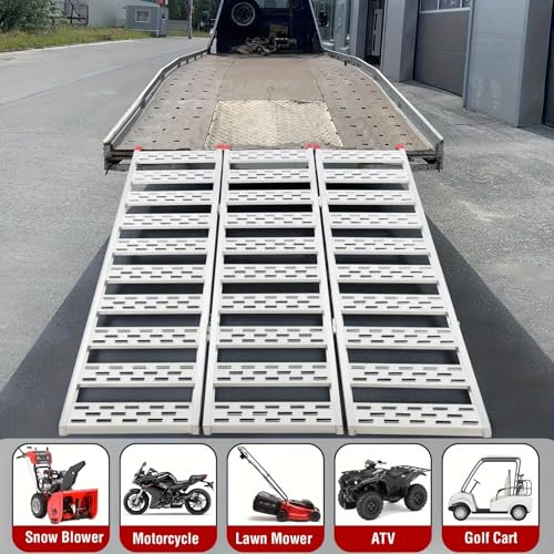 ACEKOOL 76"x 50" Heavy-Duty Aluminum Ramps with Load Straps, 1500 Lbs Tri-Fold Loading Ramps, Universal Stable Loading Ramp for Lawn Mower, ATVs, UTVs, Motorcycles, Silver