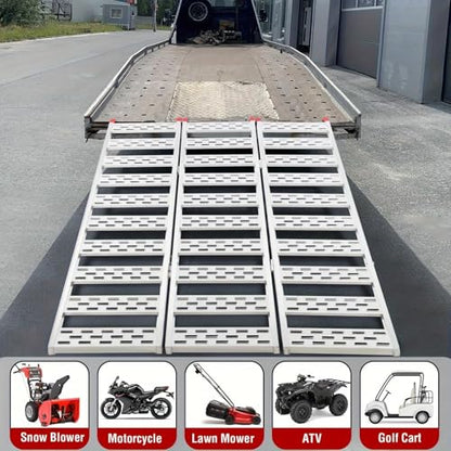 ACEKOOL 76"x 50" Heavy-Duty Aluminum Ramps with Load Straps, 1500 Lbs Tri-Fold Loading Ramps, Universal Stable Loading Ramp for Lawn Mower, ATVs, UTVs, Motorcycles, Silver