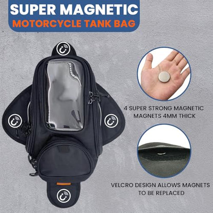 reygeak Motorcycle Tank Bag，Waterproof, with super magnetic thickened magnet Black 1680D PVC petrol tank bag, large window cell phone bag, suitable for Suzuki Kawasaki Honda Harley Yamaha. - color: Black