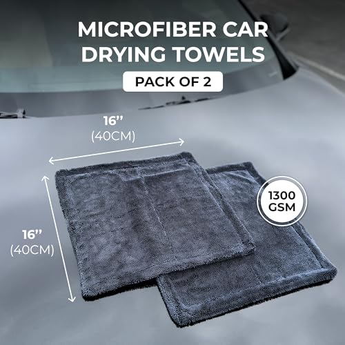 2X Medium Car Drying Towel, 1300 GSM Professional Car Towel with Double Twisted Loop,Super Absorbent Large Microfiber Drying Towels for Cars, Trucks, SUVs - 16"x16" 2-Pack, Gray - color: Gray