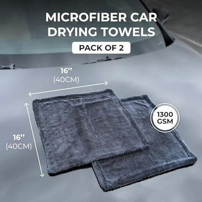 2X Medium Car Drying Towel, 1300 GSM Professional Car Towel with Double Twisted Loop,Super Absorbent Large Microfiber Drying Towels for Cars, Trucks, SUVs - 16"x16" 2-Pack, Gray - color: Gray
