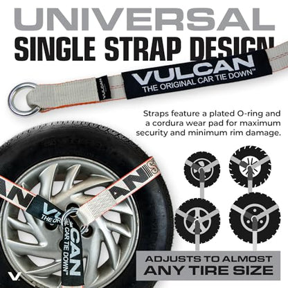 VULCAN Car Tie Down with Flat Hooks - Lasso Style - 2 Inch x 96 Inch - 4 Pack - Silver Series - 3,300 Pound Safe Working Load - size: Flat Hooks - Silver Series (4 Pack)