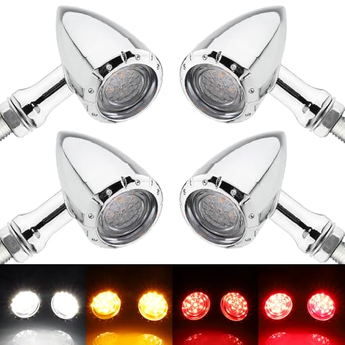 TSUNG 4PCS Motorcycle Bullet LED Front Rear Turn Signal Light SMD Blinker Indicator for Cruiser Chopper Bobber Cafe Racer Street Bike (SMD LED-4PCS Chrome) - color: CARVING-Chrome, size: 4PCS Front+Rear
