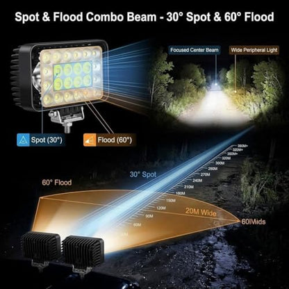 2-Pack 72W LED Work Light 12V 24V Fog Light, 9000LM Spot Flood Combo Beam IP67 Waterproof Offroad Led Pods for Truck Tractor ATV SUV Boat Mower Excavator