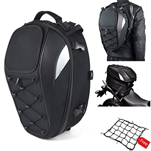 Motorcycle Tail Bag,Seat Bag,Dual Use Waterproof Helmet Bag for Motorbike - with One Extra Motorcycle Cargo Net - color: Black(Tailbag)