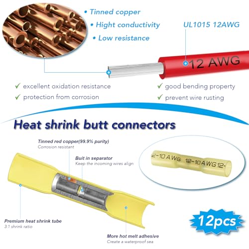 VANSIHO 12AWG Heavy Duty Waterproof Inline ATO/ATC Blade Fuse Holder with Cover for Automotive/Marine/Vehicle with 6pcs 30A Blade Fuse and 12 Waterproof Heat Shrink Butt connectors