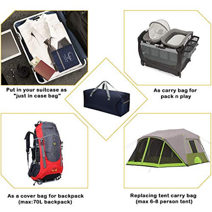 Foldable Duffel Bag 30" / 75L Lightweight with Water Rresistant for Travel-Navy Blue - color: Navy-75L