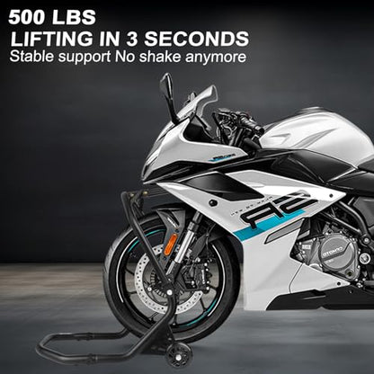 Motorcycle Front Wheel Triple Tree Lift Stand,500Lbs Capacity,Series of pins: 1.06", 0.95", 0.79", 0.7", 0.59", Φ1.5" tube, For Yamaha, Suzuki, Ducati, BMW