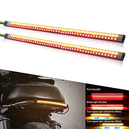 Motorcycle LED Tail Light Strips,11.8" Double color LEDs Brake Stop Tail Lihgt Turn signal Light Multifunction Waterproof Flextible LED Strips for Motorcycle ATV ect.2-Pack. (30cm-90SMD)