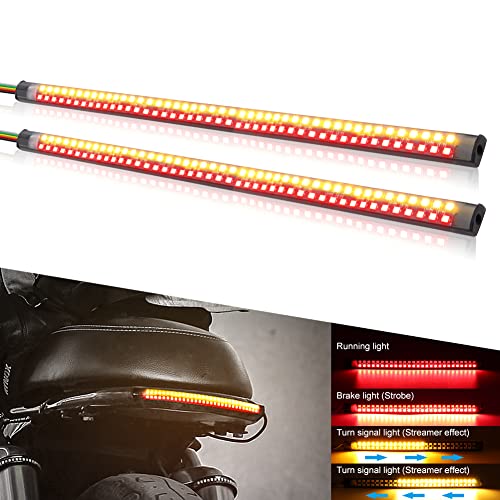 Motorcycle LED Tail Light Strips,11.8" Double color LEDs Brake Stop Tail Lihgt Turn signal Light Multifunction Waterproof Flextible LED Strips for Motorcycle ATV ect.2-Pack. (30cm-90SMD)