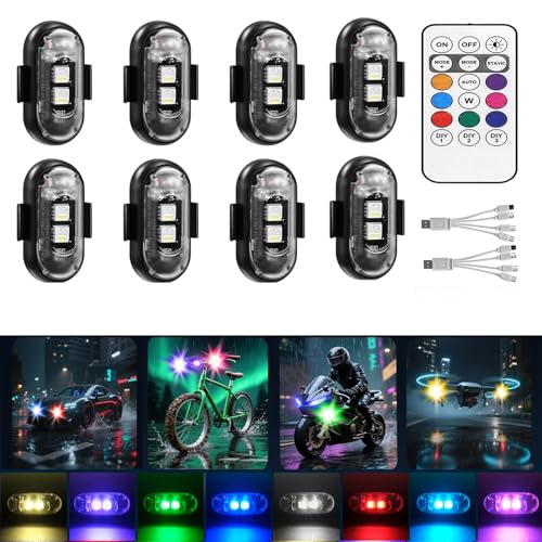 8-Pack Wireless LED Strobe Remote Lights | 8 Colors, Anti-Collision & Waterproof | Emergency Flash for Car, Motorcycle, Bike, Drone, Pet Leash | Ideal for Holiday Ambiance