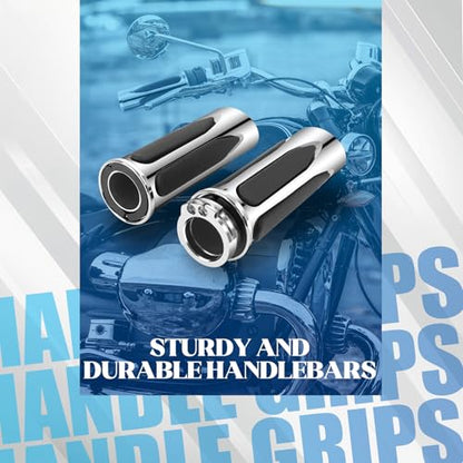 JMTBNO Motorcycle Grips 1" 25mm Handlebar Hand Grips Compatible with Harley Touring Road King Street Glide Electra Glide Road Glide Street Bobber Softail Fatboy - color: Chrome