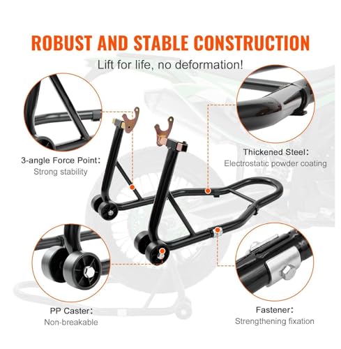 Motorcycle Rear Wheel Stand, 850lbs Capacity Heavy Duty Lift Jack, U & L Fork Spools, for Yamaha Honda Kawasaki Suzuki, Black - Motorcycle Maintenance