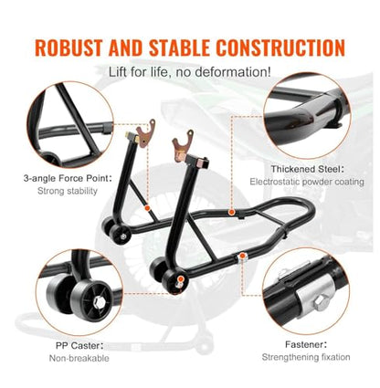 Motorcycle Rear Wheel Stand, 850lbs Capacity Heavy Duty Lift Jack, U & L Fork Spools, for Yamaha Honda Kawasaki Suzuki, Black - Motorcycle Maintenance