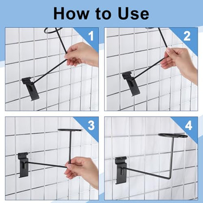 Kigley Metal Gridwall Hooks, 3.2 inch Hat Helmet Rack, Retail Display Shelves Organizer, Wall Fixtures, Accessories for Home Retail Shop(Black,12 Pcs)