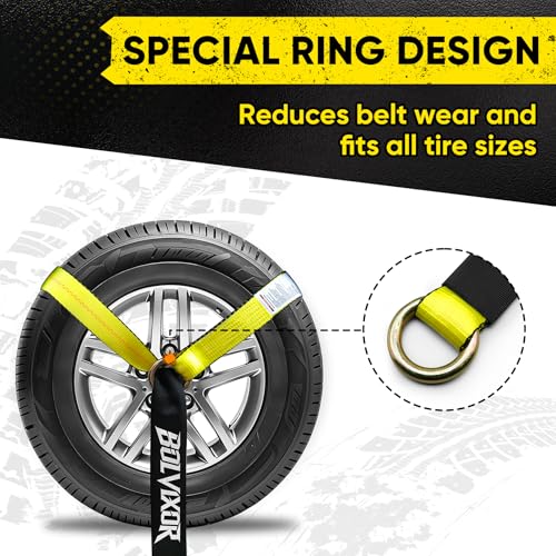 4 Pack Car Tie Down Straps for Trailers - 2" x 96" - 9900LBS Break Strength - Tire Ratchet Straps with Heavy Duty Chain Anchors for Hauling UTV, SUV, Truck, Any Cars - color: Yellow
