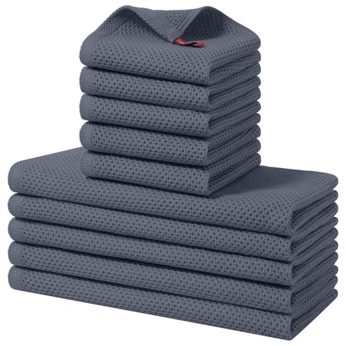 Homaxy 100% Cotton Kitchen Towels and Dishcloths Set, 12 x 12 Inches and 13 x 28 Inches, Set of 10 Bulk Kitchen Towels Set, Ultra Soft Absorbent Dish Cloths for Washing Dishes, Dark Grey - color: Dark Grey, style: 10-Piece Set