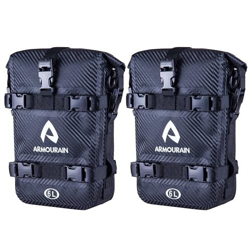 Crash Bar Bags, 2PCS Motorcycle Saddle Bag PVC Dirt Bike Fender Pouch Motor Crash Bar Bags with Shoulder Strap Waterproof Motorcycles Bumper Bag for Most Motorcycles 12L(6X2) Carbon Black - color: PVC Imitation Carbon Fiber