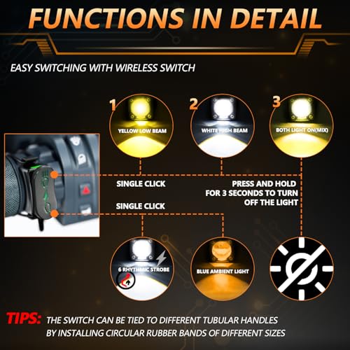 MONDEVIEW LED Motorcycle Auxiliary Light Kit, 5 Modes, Spot Driving Lights, Compatible with Tractor Truck ATV UTV SUV Boat, 2 PCS - color: Orange