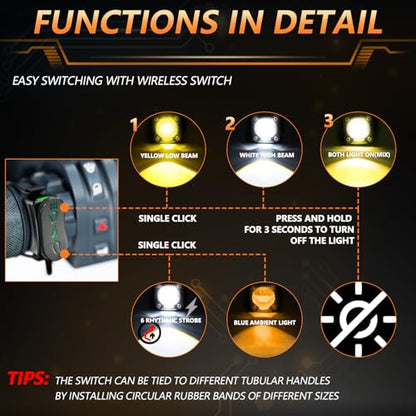 MONDEVIEW LED Motorcycle Auxiliary Light Kit, 5 Modes, Spot Driving Lights, Compatible with Tractor Truck ATV UTV SUV Boat, 2 PCS - color: Orange