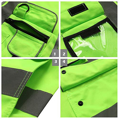 XIAKE 9 Pockets Class 2 High Visibility Reflective Safety Vest for Men Women,Meets ANSI/ISEA Standard - color: Green, size: XX-Large