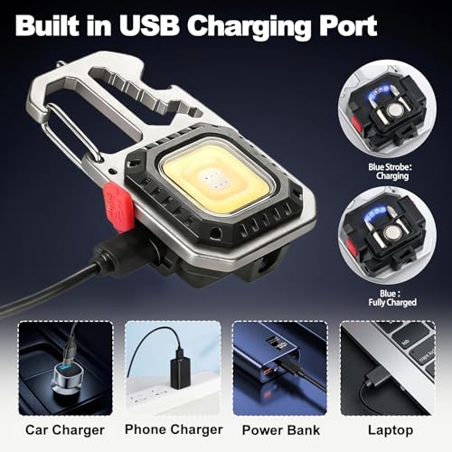 MAKDAK Cob Keychain Work Light - 2PC EDC Keychain Flashlight Rechargeable, Super Bright Flashlight for Car Repair, Emergency(Silver) - color: Silver*2PC