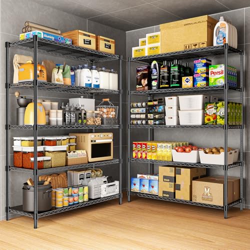 48" W Garage Shelving 1875LBS Heavy Duty Wire Shelving Unit, Metal 5-Tier Adjustable Steel Storage Rack with Liners, Storage Tote Rack, 48" W x 18" D x 72" H for Garage Commercial, Black - size: 48" W x 18" D x 72" H-5 Tier