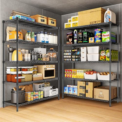 48" W Garage Shelving 1875LBS Heavy Duty Wire Shelving Unit, Metal 5-Tier Adjustable Steel Storage Rack with Liners, Storage Tote Rack, 48" W x 18" D x 72" H for Garage Commercial, Black - size: 48" W x 18" D x 72" H-5 Tier