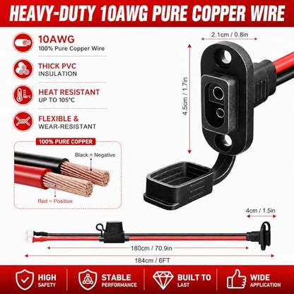 SAE to O Ring Connector 6FT 10AWG, SAE Battery Quick Connect Plug Waterproof Extension Cable for Solar Panel, Street & Road Glide Motorcycle Charging Port Upgrade, RV, Solar Generator Battery Charger - size: 6FT