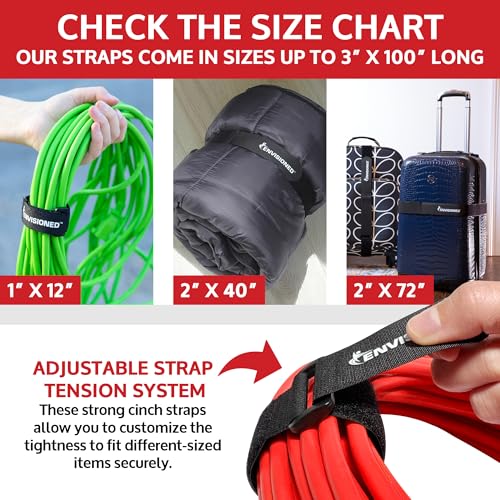 Reusable Cinch Straps 2" x 15" - 6 Pack, Multipurpose Strong Gripping, Quality Hook and Loop Securing Straps (Black) - size: 2" x 15"