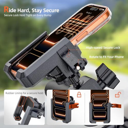 New Anti-Vibration Bike Phone Holder, Shockproof Motorcycle Phone Mount with Secure Lock, Camera FriendlyHandlebar Phone Holder for E-Bike, Electric Scooter, Bicycle, Fits 4.7-7 Inch Phones