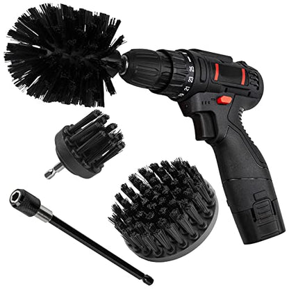 Drill Brush Attachment Kit, Multi-Purpose Scrubber, 4-Piece Cleaning Kit for Bathroom, Glass, Tile, Car Tires - Black - color: Black