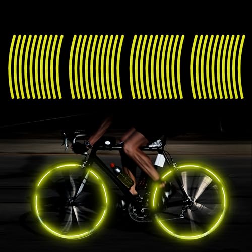 TOMALL 40pcs Reflective Wheel Rim Stripe Decals for Bicycle, Car, Cycling, Bike, Motorcycle - Night Safety Decoration - Universal Rim Reflective Stickers (Yellow) - color: Yellow