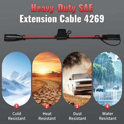 4269 SAE Wiring Harness 1FT Compatible with NOCO Genius 5 GC009 Battery Charger - Genius 1 G3500 G720 MXS 5.0, 14AWG SAE Connector Tail Fiber, for ATV Motorcycles UTV Car Connection Adapter