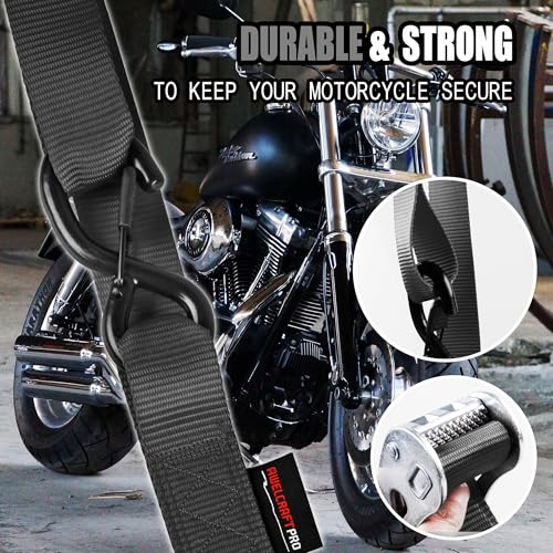 AWELCRAFT Motorcycle Tie Down Straps (2 Pack),3300lb Break Strength,1.5in x 8FT Steel Cambuckle Dirtbike Strap,Integrated Soft Loops & Double S-Hooks with Safety Clips,Lab Tested,Black - color: Black