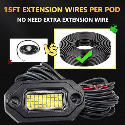16 Pods White Rock Lights，Aluminum Housing, Waterproof IP68,6500K Pure White Super Bright Underglow, Rock Lights for Trucks, UTV, ATV, SUV, Boats,Each Rock Light Comes with a 15-Foot Extension Cord - size: 16 Pods