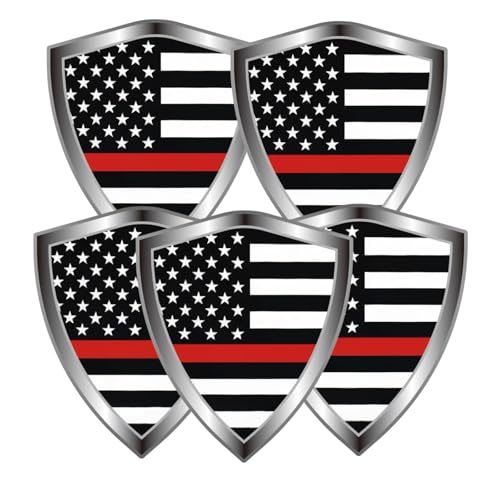 Thin Red Line American Firefighter Flag Decal Sticker - US Firefighter Flags Shield Shape Reflective Vinyl Car Stickers - for Car Window Bumper Laptop Waterproof Sticker (5Pcs) - color: American Fire Department