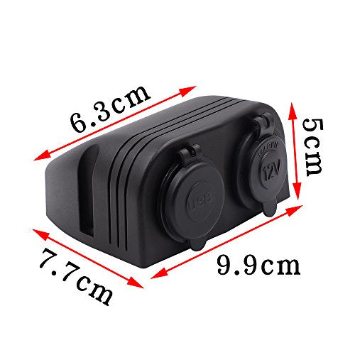 BlueFire Two Hole Tent Type Panel 4.2a Dual USB Charger + 12V/24V Cigarette Lighter Socket for Car Motorcycle Boat Marine ATV RV