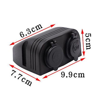 BlueFire Two Hole Tent Type Panel 4.2a Dual USB Charger + 12V/24V Cigarette Lighter Socket for Car Motorcycle Boat Marine ATV RV