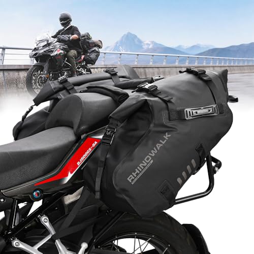 Rhinowalk Motorcycle Saddle Bags Waterproof Anti-Vibration Motor Side Bags Shoulder Bag Motorbike Panniers 28L(14L*2) for most Adventure and Sport Motorcycle Racks, 1 Pair - color: Black-28L, size: 28L