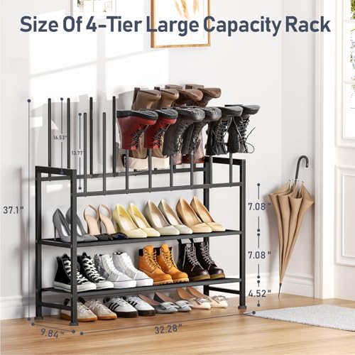 DIMJ Free Standing Shoe Racks - 4-Tier Boot Rack, Black Metal Boot Storage Organizer Tall Boots Organizer for Closet, Multiuse Shoe Rack for Boots, Sneakers,Fit for 6 Pairs Boots, Black - size: 4-Tier 6 Pair