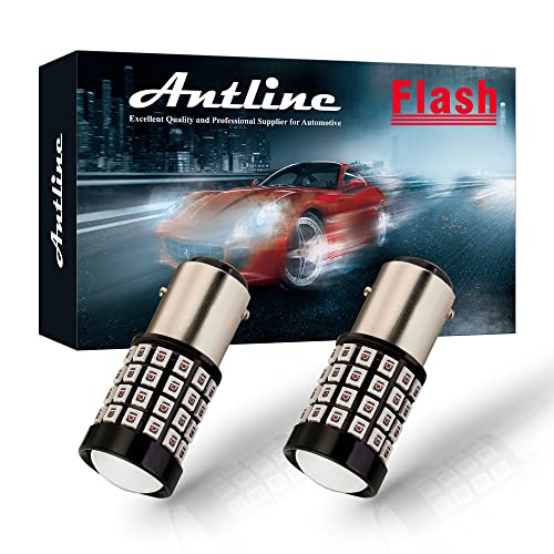 Antline 1157 LED Bulb Flash Strobe Red (2 Pack), 9-30V Super Bright 1600 Lumens 2057 2357 7528 52-SMD LED with Projector for Replacement, Flashing Strobe Brake Tail Stop Light Bulbs - color: Strobe Red